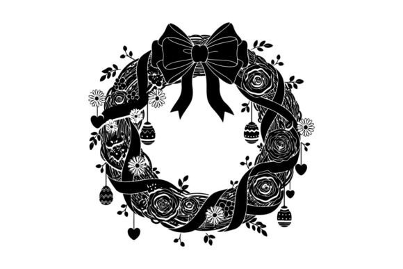 Black and White Christmas Wreath with Bo: A Versatile Illustration for Designers
