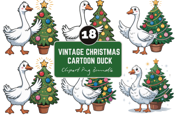 Christmas Cartoon Duck Clipart Bundle: A Festive Graphic Design Asset for Branding and Visual Campaigns