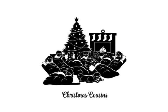 Christmas Cousins Silhouette Gathering a: A Festive Illustration for Crafters