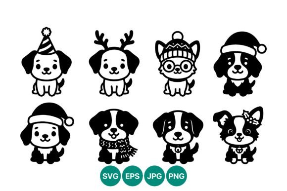Christmas Dog Collection Santa Hats Illustrations for Real Crafting
