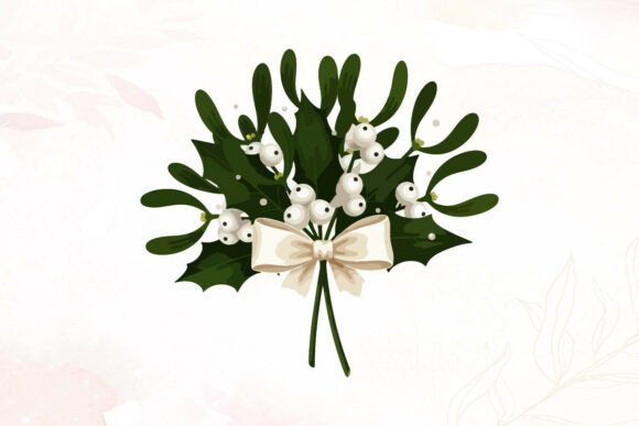 Christmas Mistletoe with White Bow Illustration Review