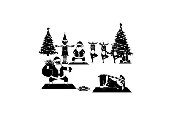 Christmas Silhouette of People Doing Yoga – A Festive Illustration for Creative Sellers