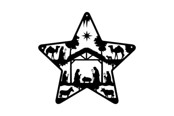 Christmas Star Silhouette Nativity Scene for Editorial Design