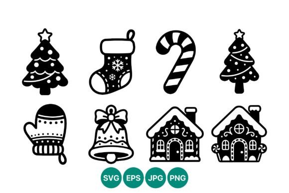 Christmas Winter Holiday Black White Illustrations for Modern Branding