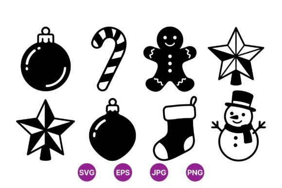 Classic Black Christmas Icons: A Timeless Graphic Design Asset for Holiday Marketing