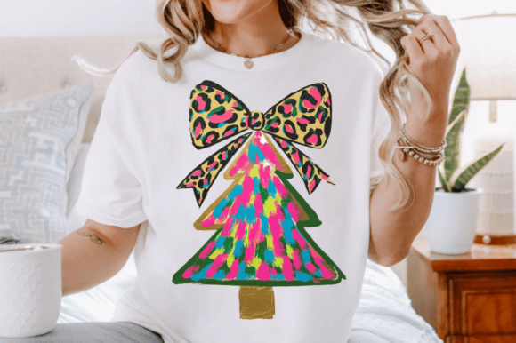 Colorful Christmas Tree T-shirt, Leopard: A Vibrant Graphic Design Asset for Seasonal Illustrations