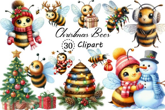 Cute Cartoon Christmas Bees Clipart: A Festive Freebie for Creative Projects