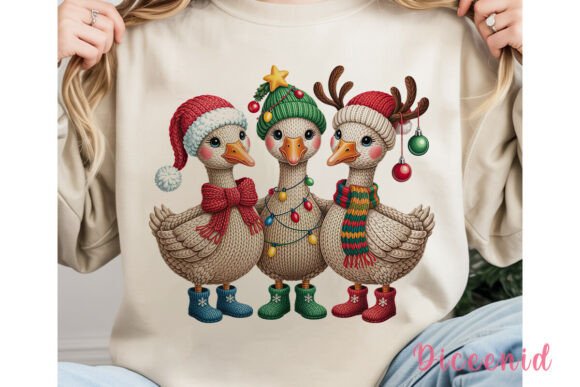 Knitted Christmas Geese PNG Clipart: A Festive Illustration for Branding