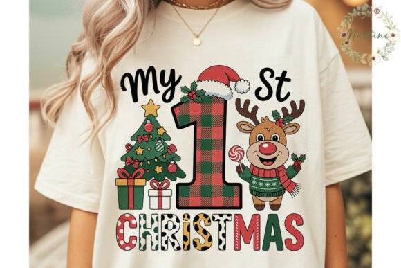 My 1st Christmas Plaid Reindeer PNG for Festive Handmade Designs