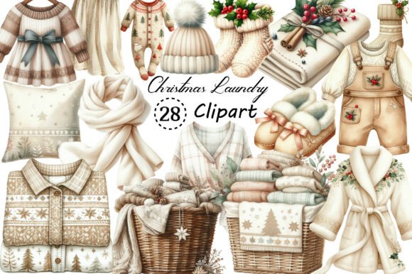 Neutral Christmas Laundry Clipart for Embroidery Projects
