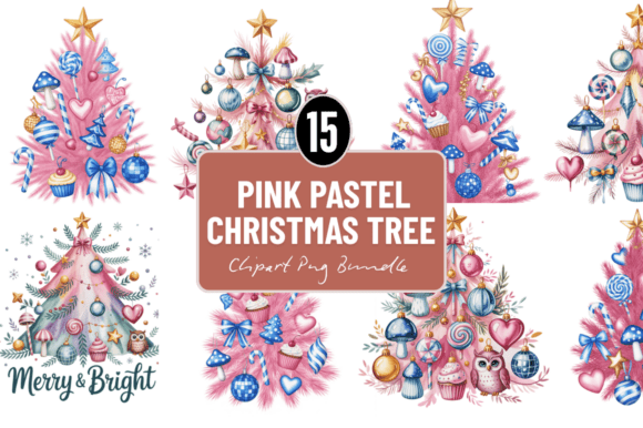 Pink Pastel Christmas Tree Illustration for Handmade Holiday Projects