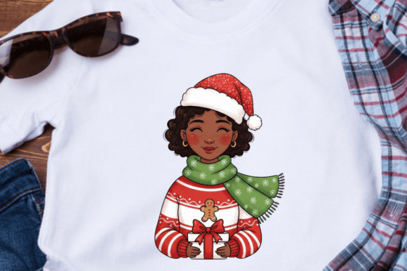 Smiling Brown Skinned Woman in Christmas Illustration Review